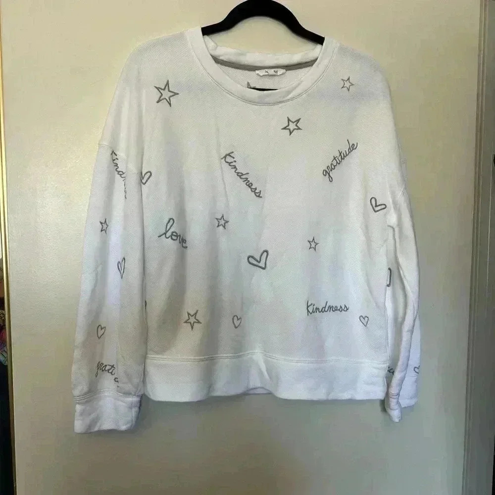 White Splendid Embroidered French Terry Sweatshirt